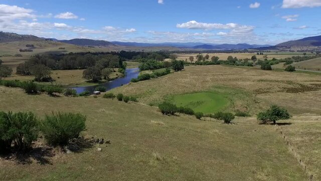 Scenic Curved River In Green Landscape, Murray River, Australia, Aerial