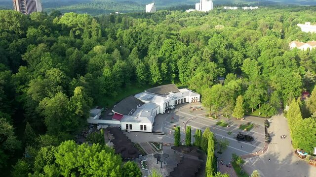Aerial video of the city of Truskavets, Ukraine