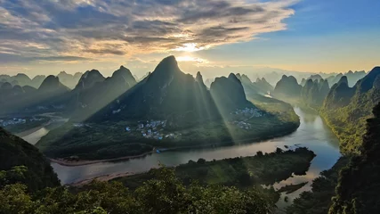 Keuken achterwand Guilin sunrise in the mountains, Xianggong mountain, Yangshuo, Guilin, China  © 劳福庆
