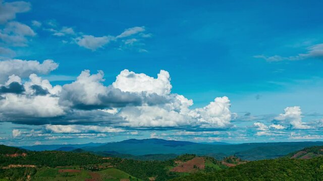 4K Time lapse, Beautiful sky motion clouds above mountain range. Scenery of Mae Tho National Park in Chiang Mai, Thailand.