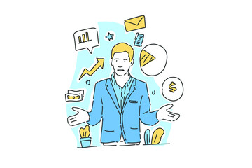 businessman give information hand drawn illustration