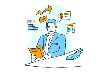 businessman report finance hand drawn illustration