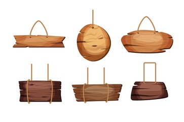 Empty signboards or wood planks of different colors and textures. Set of old, retro banners. Vector illustration.