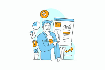 businessman see the progress hand drawn illustration