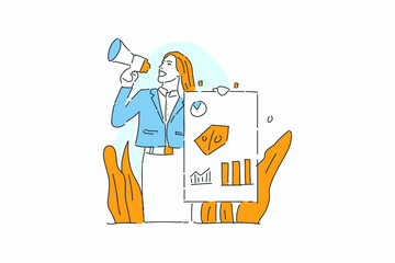 business woman promoting drawn illustration