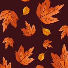 Autumn leaf illustration design on brown background