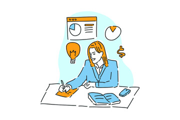 business women write finance drawn illustration