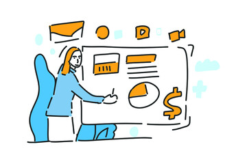 woman presentation business with marketing drawn illustration