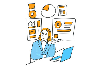 woman talk benefit from business drawn illustration