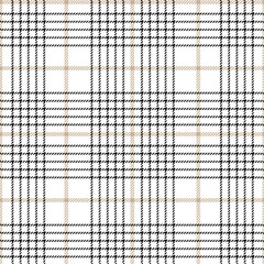 Pied-de-poule seamless pattern in black, white and beige. Seamless tartan hounds tooth check plaid graphic for modern textile. Vector EPS 10