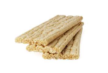 crispbreads isolated on white. three slices of dietary bread three cereals.