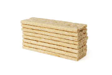 Isolation crispbreads on a white. a stack of diet crispbreads three wholemeal cereals
