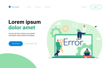 Tiny people repairing computer. Team of programmers looking for bug. The technician hold screwdriver for repairing the computer. Concept of computer hardware, upgrade and technology.