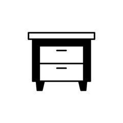 Antique cabinet furniture icon in solid black flat shape glyph icon, isolated on white background 