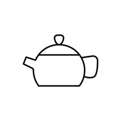 kettle, tea pot icon in flat black line style, isolated on white background 