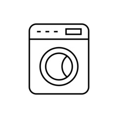 laundry machine icon in flat black line style, isolated on white background 