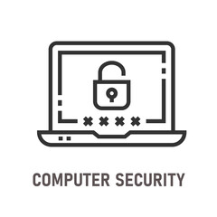 Computer security line icon on white background. Editable stroke.
