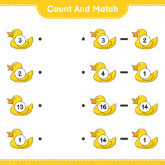 Count and match, count the number of Rubber Duck and match with the right numbers. Educational children game, printable worksheet, vector illustration