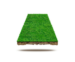Square of green grass field over white background, Sports field. Summer team games.