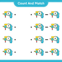 Obraz premium Count and match, count the number of Water Gun and match with the right numbers. Educational children game, printable worksheet, vector illustration