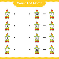 Fototapeta premium Count and match, count the number of Rocket and match with the right numbers. Educational children game, printable worksheet, vector illustration