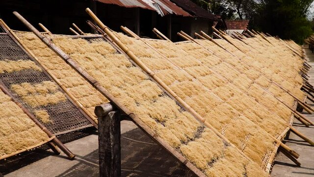 Noodle drying in sun at noodle factory in indonesia Bantul, Yogyakarta, Indonesia