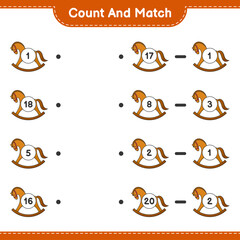 Count and match, count the number of Rocking Horse and match with the right numbers. Educational children game, printable worksheet, vector illustration