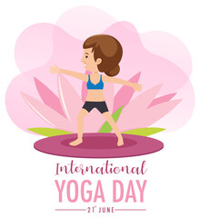 International Yoga Day banner with old woman doing yoga exercise
