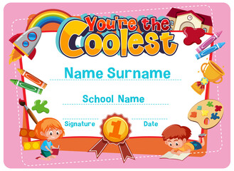 Cute motivational cartoon certificate for children