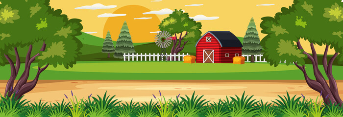Farm horizontal landscape scene with red barn © brgfx