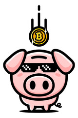 cartoon cute piggy bank vector design with bitcoin coin