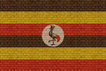 3D Flag of Uganda on brick wall