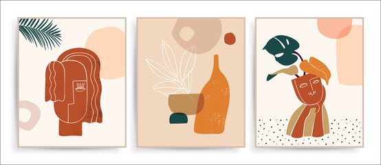 Collection of  abstract minimalist art posters. Mid century modern design for prints, poster, cover and wallpaper.