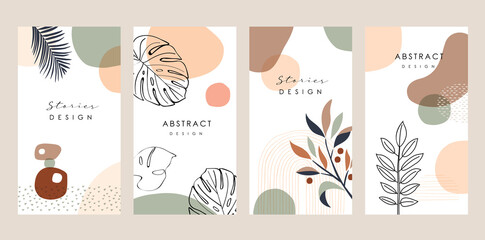 Collection of  abstract minimalist art templates. Mid century modern design for stories, prints, poster, cover and wallpaper.