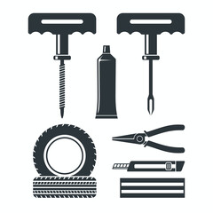 a collections of tyre repair tools icon, vector art.