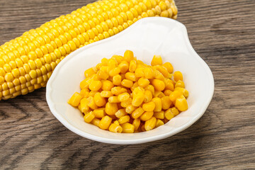 Sweet yellow corn in the bowl