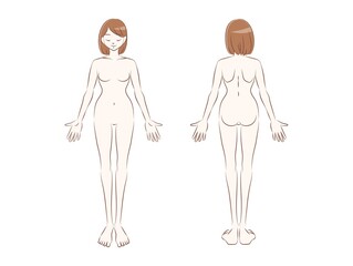 正面と後ろ向きの女性の全身のイラスト　