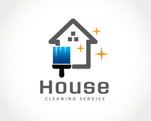 brush cleaning house line art logo symbol design illustration