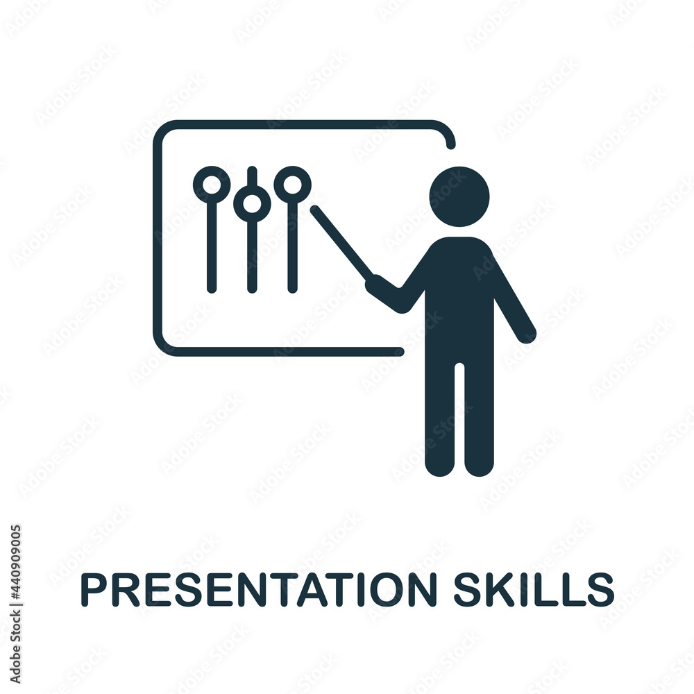 Poster presentation skills icon. monochrome simple element from soft skill collection. creative presentatio