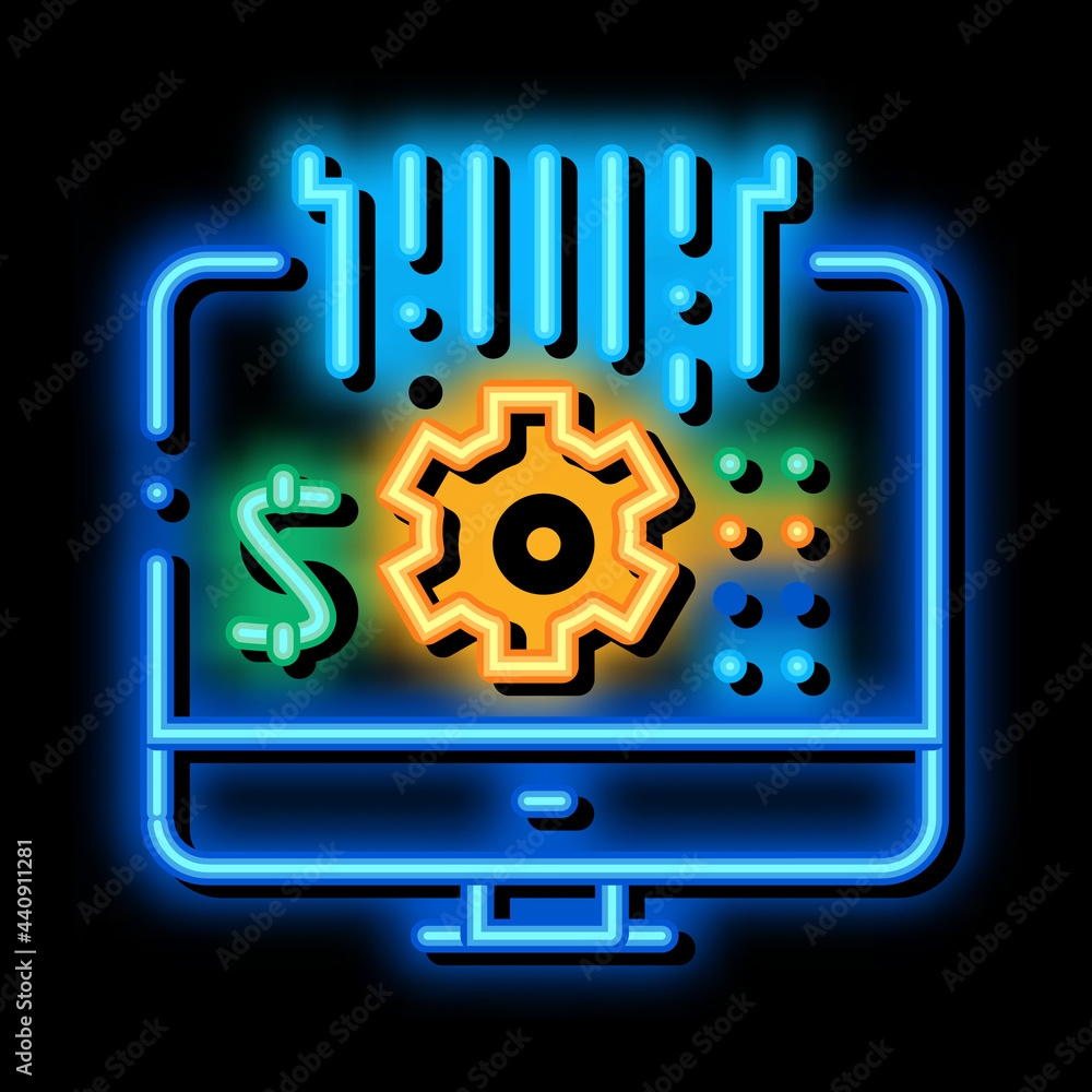 Wall mural computer cache settings neon light sign vector. Glowing bright icon computer cache settings sign. transparent symbol illustration