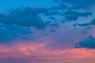 Beautiful cloudy sky at dusk over Foligno city