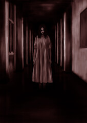 暗い廊下に現れた女の子の幽霊赤