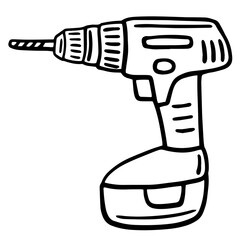 Vector illustration of a drill. Hand drawing. sketch. Doodle. on a white isolated background. Construction tools