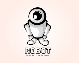 Robot eye cam mascot drawing art logo design template illustration