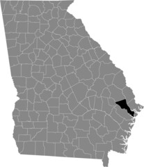 Black highlighted location map of the US Bryan county inside gray map of the Federal State of Georgia, USA