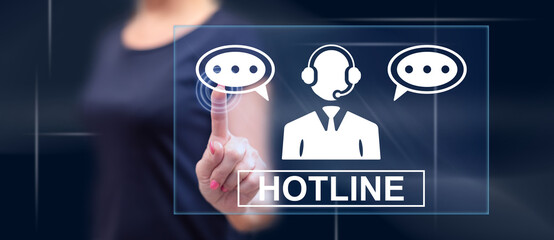 Fototapeta premium Woman touching a hotline concept