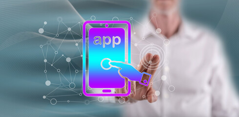 Man touching an app concept