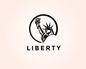 circle Statue liberty drawing art logo design template illustration - obrazy, fototapety, plakaty