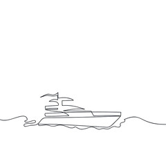 A yaht sailing on the waves drawn by a continuous line. Simple vector illustration.