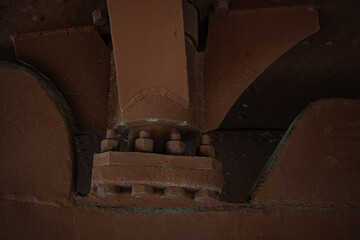 Details of the metal ship of the beginning of the last century with screws and rivets painted in...